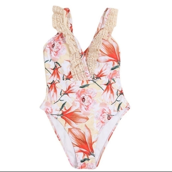 Floral & Eyelet Lace One Piece Swimsuit - Picture 2 of 13